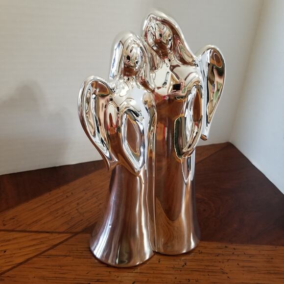 Two female angels silver ceramic nine and one half in. tall - Picture 3 of 9